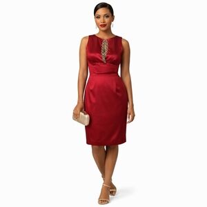 Kate Unger New York Red Silk Embellished Sheath Dress Size 8 NWOT